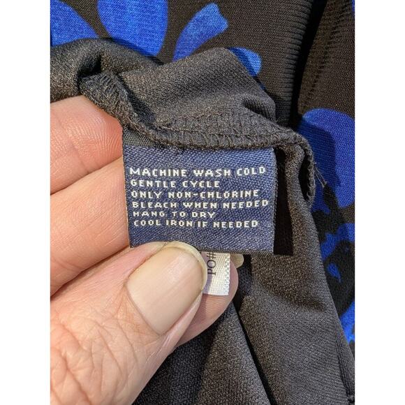 American Living Women Dress Sheath Blue Navy Size 14 Floral Faux Wrap 90s Y2K - Picture 7 of 7